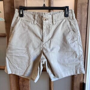 American Eagle Chino Shorts Mens 29 Khaki Tan Stretch Cotton Raw Hem 7366